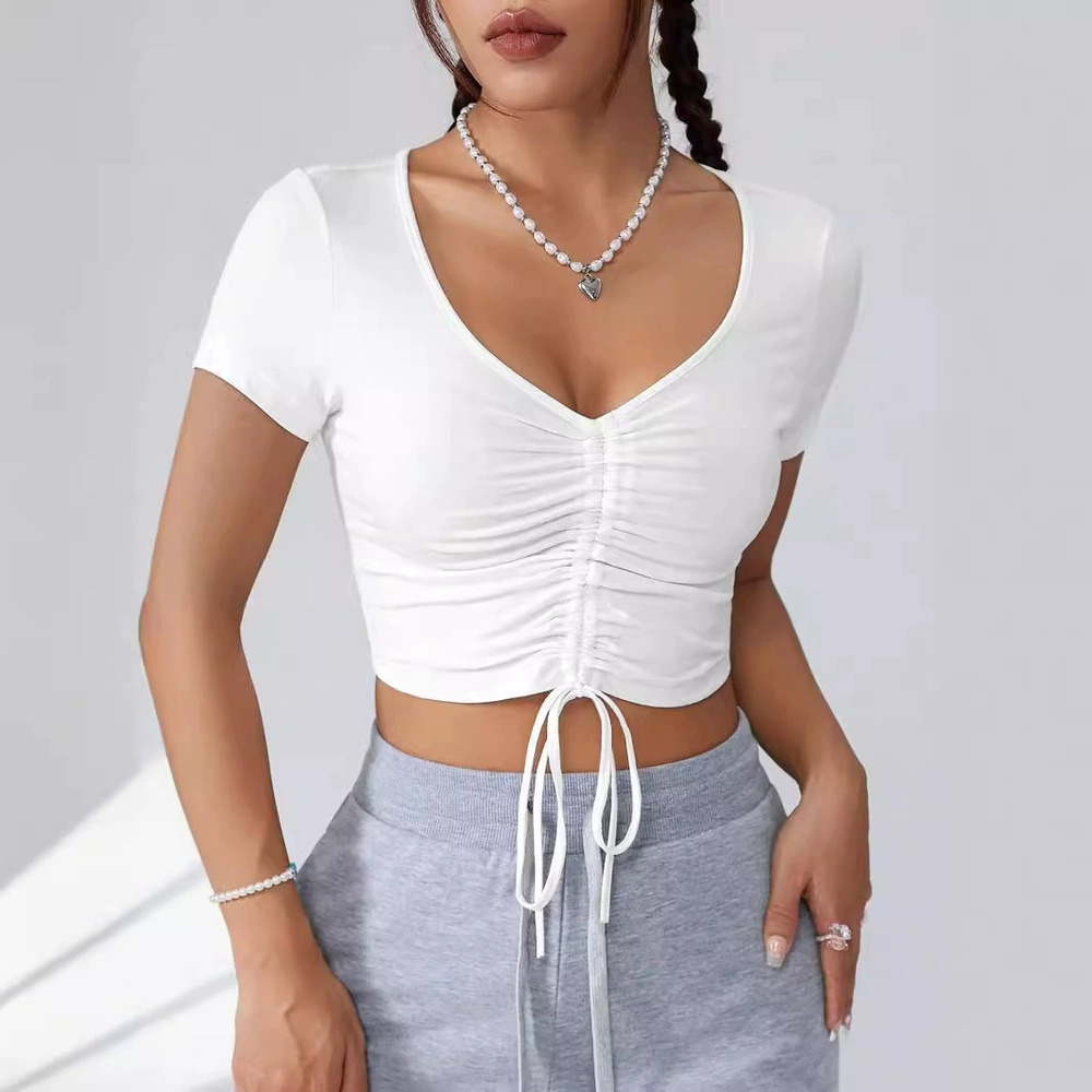 ZARA Summer Minimal Solid Color Drawstring Tie Crop Top